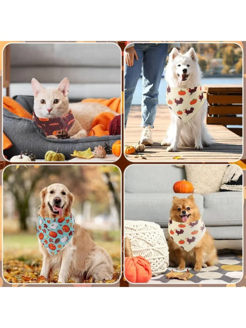 100 Pcs Fall Dog Bandanas - Adjustable Washable Autumn Scarves for Pets
